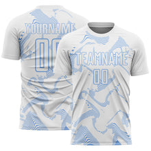 Laden Sie das Bild in den Galerie-Viewer, Custom White Light Blue Curve Lines Sports Sublimation Soccer Uniform Jersey
