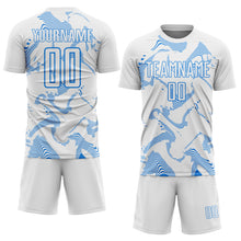 Laden Sie das Bild in den Galerie-Viewer, Custom White Powder Blue Curve Lines Sports Sublimation Soccer Uniform Jersey
