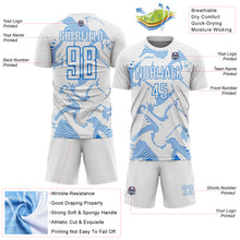 Laden Sie das Bild in den Galerie-Viewer, Custom White Powder Blue Curve Lines Sports Sublimation Soccer Uniform Jersey
