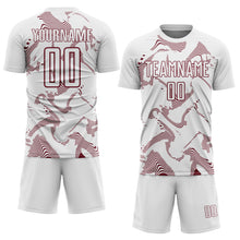 Laden Sie das Bild in den Galerie-Viewer, Custom White Burgundy Curve Lines Sports Sublimation Soccer Uniform Jersey
