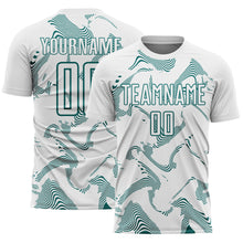 Laden Sie das Bild in den Galerie-Viewer, Custom White Teal Curve Lines Sports Sublimation Soccer Uniform Jersey
