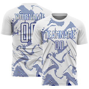 Custom White Royal Curve Lines Sports Sublimation Soccer Uniform Jersey