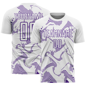 Custom White Purple Curve Lines Sports Sublimation Soccer Uniform Jersey