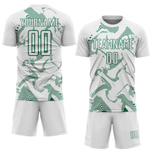 Laden Sie das Bild in den Galerie-Viewer, Custom White Kelly Green Curve Lines Sports Sublimation Soccer Uniform Jersey
