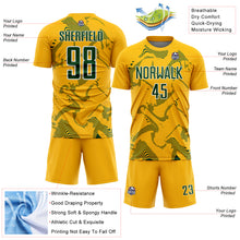 Laden Sie das Bild in den Galerie-Viewer, Custom Gold Green-White Curve Lines Sports Sublimation Soccer Uniform Jersey
