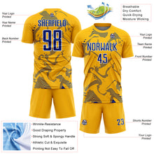 Laden Sie das Bild in den Galerie-Viewer, Custom Gold Royal-White Curve Lines Sports Sublimation Soccer Uniform Jersey
