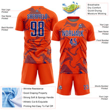 Laden Sie das Bild in den Galerie-Viewer, Custom Orange Royal-White Curve Lines Sports Sublimation Soccer Uniform Jersey
