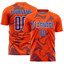 Laden Sie das Bild in den Galerie-Viewer, Custom Orange Royal-White Curve Lines Sports Sublimation Soccer Uniform Jersey
