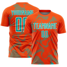Laden Sie das Bild in den Galerie-Viewer, Custom Orange Aqua-White Curve Lines Sports Sublimation Soccer Uniform Jersey
