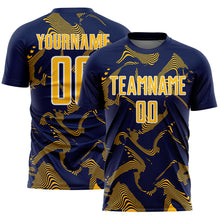 Laden Sie das Bild in den Galerie-Viewer, Custom Navy Gold-White Curve Lines Sports Sublimation Soccer Uniform Jersey
