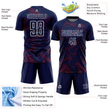 Laden Sie das Bild in den Galerie-Viewer, Custom Navy Crimson-White Curve Lines Sports Sublimation Soccer Uniform Jersey
