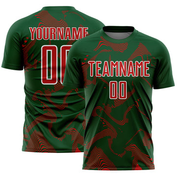 Custom Green Red-White Curve Lines Sports Sublimation Soccer Uniform Jersey