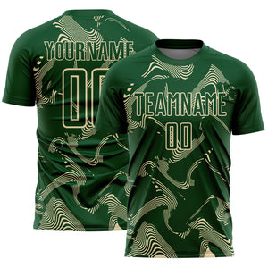 Custom Green Cream Curve Lines Sports Sublimation Soccer Uniform Jersey
