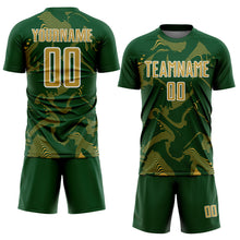Laden Sie das Bild in den Galerie-Viewer, Custom Green Old Gold-White Curve Lines Sports Sublimation Soccer Uniform Jersey
