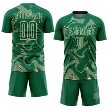 Laden Sie das Bild in den Galerie-Viewer, Custom Kelly Green Cream Curve Lines Sports Sublimation Soccer Uniform Jersey
