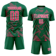 Laden Sie das Bild in den Galerie-Viewer, Custom Kelly Green Neon Pink-White Curve Lines Sports Sublimation Soccer Uniform Jersey
