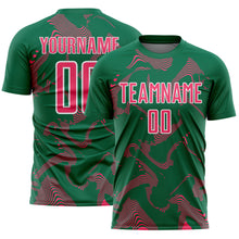 Laden Sie das Bild in den Galerie-Viewer, Custom Kelly Green Neon Pink-White Curve Lines Sports Sublimation Soccer Uniform Jersey
