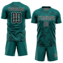 Laden Sie das Bild in den Galerie-Viewer, Custom Teal Black-White Curve Lines Sports Sublimation Soccer Uniform Jersey

