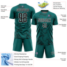 Laden Sie das Bild in den Galerie-Viewer, Custom Teal Black-White Curve Lines Sports Sublimation Soccer Uniform Jersey
