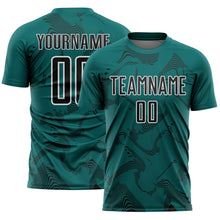 Laden Sie das Bild in den Galerie-Viewer, Custom Teal Black-White Curve Lines Sports Sublimation Soccer Uniform Jersey
