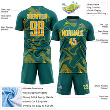 Laden Sie das Bild in den Galerie-Viewer, Custom Teal Gold-White Curve Lines Sports Sublimation Soccer Uniform Jersey
