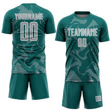 Laden Sie das Bild in den Galerie-Viewer, Custom Teal Gray-White Curve Lines Sports Sublimation Soccer Uniform Jersey
