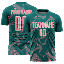 Laden Sie das Bild in den Galerie-Viewer, Custom Teal Medium Pink-White Curve Lines Sports Sublimation Soccer Uniform Jersey
