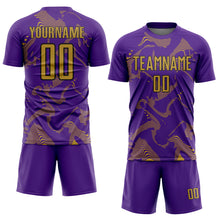 Laden Sie das Bild in den Galerie-Viewer, Custom Purple Old Gold-Black Curve Lines Sports Sublimation Soccer Uniform Jersey
