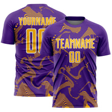 Laden Sie das Bild in den Galerie-Viewer, Custom Purple Gold-White Curve Lines Sports Sublimation Soccer Uniform Jersey
