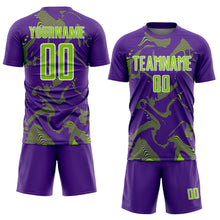 Laden Sie das Bild in den Galerie-Viewer, Custom Purple Neon Green-White Curve Lines Sports Sublimation Soccer Uniform Jersey
