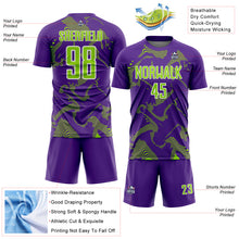 Laden Sie das Bild in den Galerie-Viewer, Custom Purple Neon Green-White Curve Lines Sports Sublimation Soccer Uniform Jersey
