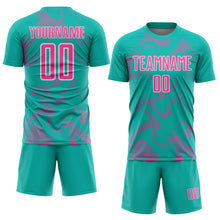 Laden Sie das Bild in den Galerie-Viewer, Custom Aqua Pink-White Curve Lines Sports Sublimation Soccer Uniform Jersey
