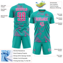 Laden Sie das Bild in den Galerie-Viewer, Custom Aqua Pink-White Curve Lines Sports Sublimation Soccer Uniform Jersey
