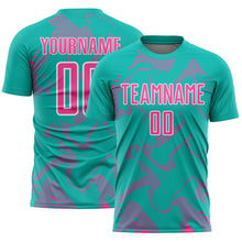 Laden Sie das Bild in den Galerie-Viewer, Custom Aqua Pink-White Curve Lines Sports Sublimation Soccer Uniform Jersey
