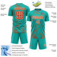 Laden Sie das Bild in den Galerie-Viewer, Custom Aqua Orange-White Curve Lines Sports Sublimation Soccer Uniform Jersey
