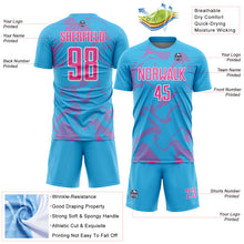 Laden Sie das Bild in den Galerie-Viewer, Custom Sky Blue Pink-White Curve Lines Sports Sublimation Soccer Uniform Jersey
