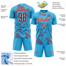 Laden Sie das Bild in den Galerie-Viewer, Custom Sky Blue Red-White Curve Lines Sports Sublimation Soccer Uniform Jersey
