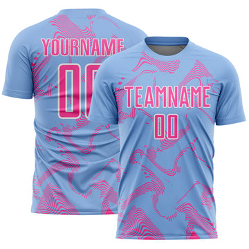 Custom Light Blue Red-White Curve Lines Sports Sublimation Soccer Uniform Jersey