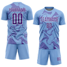 Laden Sie das Bild in den Galerie-Viewer, Custom Light Blue Purple-White Curve Lines Sports Sublimation Soccer Uniform Jersey
