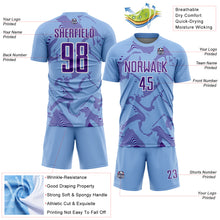 Laden Sie das Bild in den Galerie-Viewer, Custom Light Blue Purple-White Curve Lines Sports Sublimation Soccer Uniform Jersey
