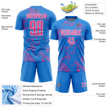 Laden Sie das Bild in den Galerie-Viewer, Custom Powder Blue Pink-White Curve Lines Sports Sublimation Soccer Uniform Jersey
