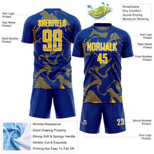 Laden Sie das Bild in den Galerie-Viewer, Custom Royal Yellow-White Curve Lines Sports Sublimation Soccer Uniform Jersey
