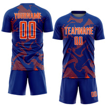 Laden Sie das Bild in den Galerie-Viewer, Custom Royal Orange-White Curve Lines Sports Sublimation Soccer Uniform Jersey
