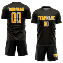 Загрузить изображение в средство просмотра галереи, Custom Black Gold-White Geometric Shape Sports Sublimation Soccer Uniform Jersey
