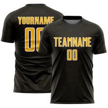 Загрузить изображение в средство просмотра галереи, Custom Black Gold-White Geometric Shape Sports Sublimation Soccer Uniform Jersey
