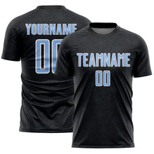 Загрузить изображение в средство просмотра галереи, Custom Black Light Blue-White Geometric Shape Sports Sublimation Soccer Uniform Jersey
