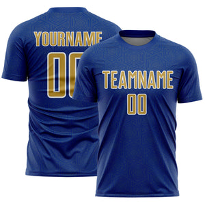 Custom Royal Old Gold-White Geometric Shape Sports Sublimation Soccer Uniform Jersey