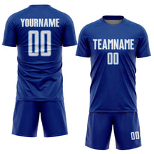 Загрузить изображение в средство просмотра галереи, Custom Royal White-Light Blue Geometric Shape Sports Sublimation Soccer Uniform Jersey
