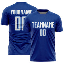 Загрузить изображение в средство просмотра галереи, Custom Royal White-Light Blue Geometric Shape Sports Sublimation Soccer Uniform Jersey
