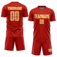 Загрузить изображение в средство просмотра галереи, Custom Red Gold-White Geometric Shape Sports Sublimation Soccer Uniform Jersey
